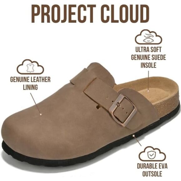 Genuine Leather Footbed Clogs for Women - Memory Foam Arch Support Slippers for - Picture 2 of 8